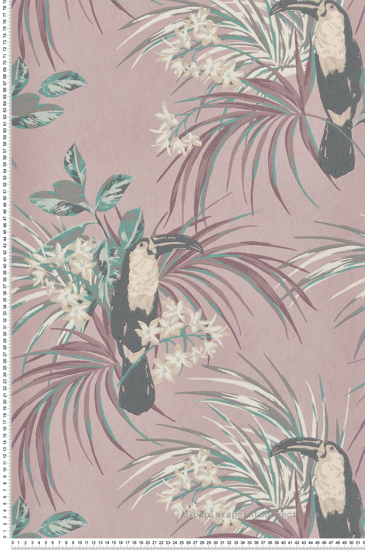 Papier peint Tropical Toucan rose - Elodie 1838 Wallcoverings d'Initiales | Réf. INI-90713502