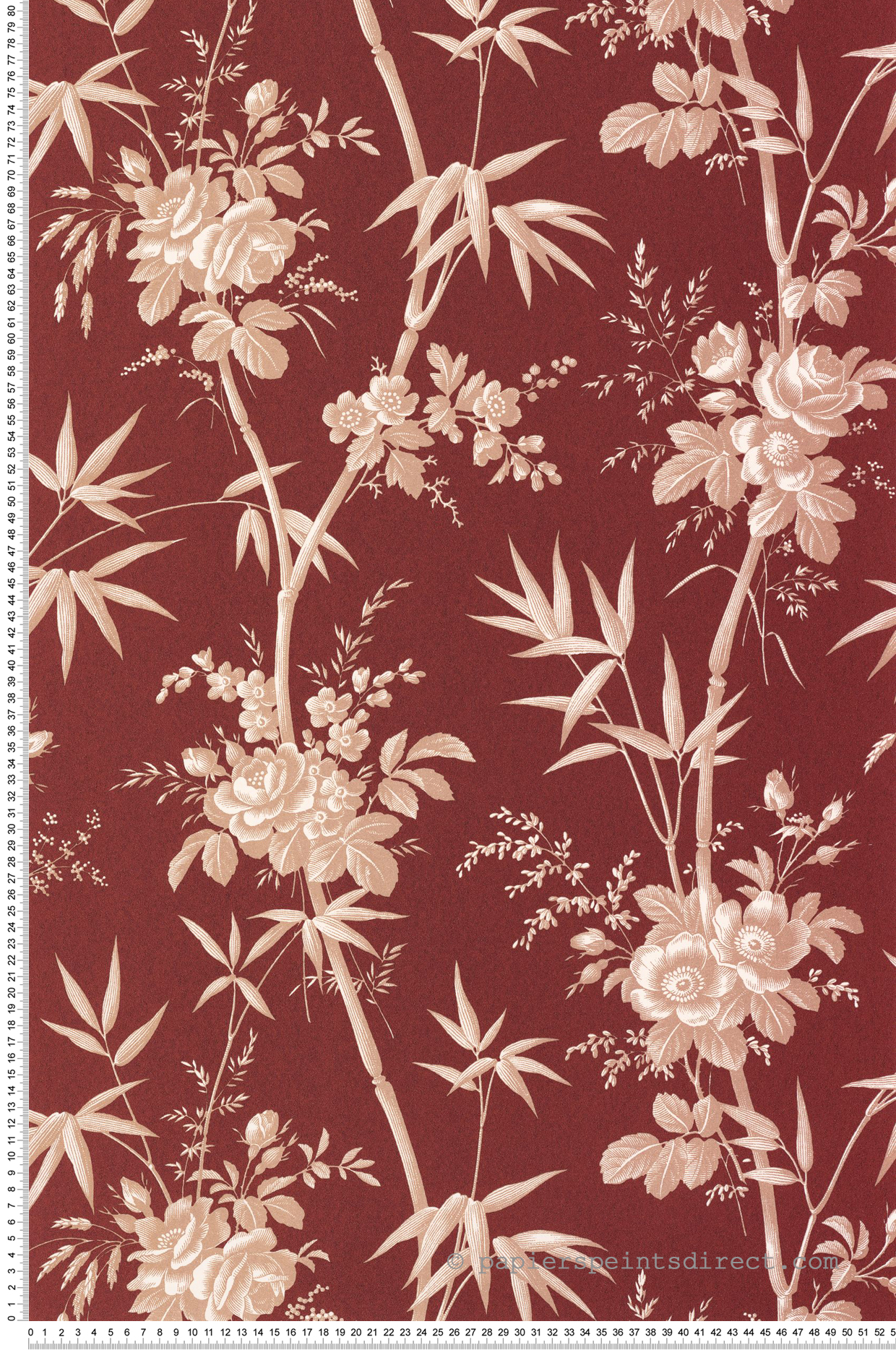 Papier peint Fleurs Flânerie bordeaux rose gold - Les Belles Toiles De Jouy 2 de Casadéco | Réf. BTJD201708778