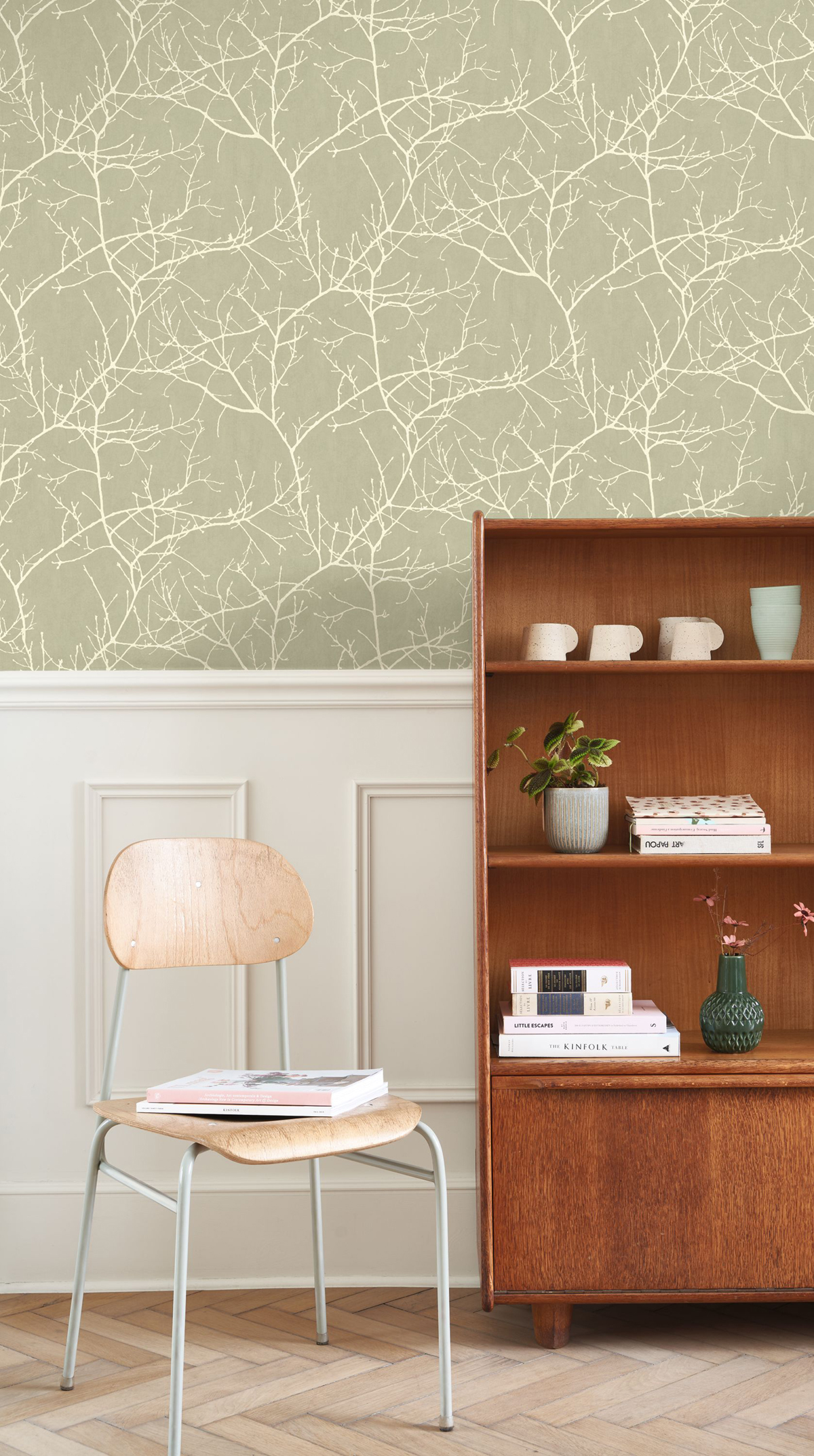 Papier peint Branche Arbre Vancouver vert lichen - Riverside 4 de Casadéco | Réf. RIVI89537200