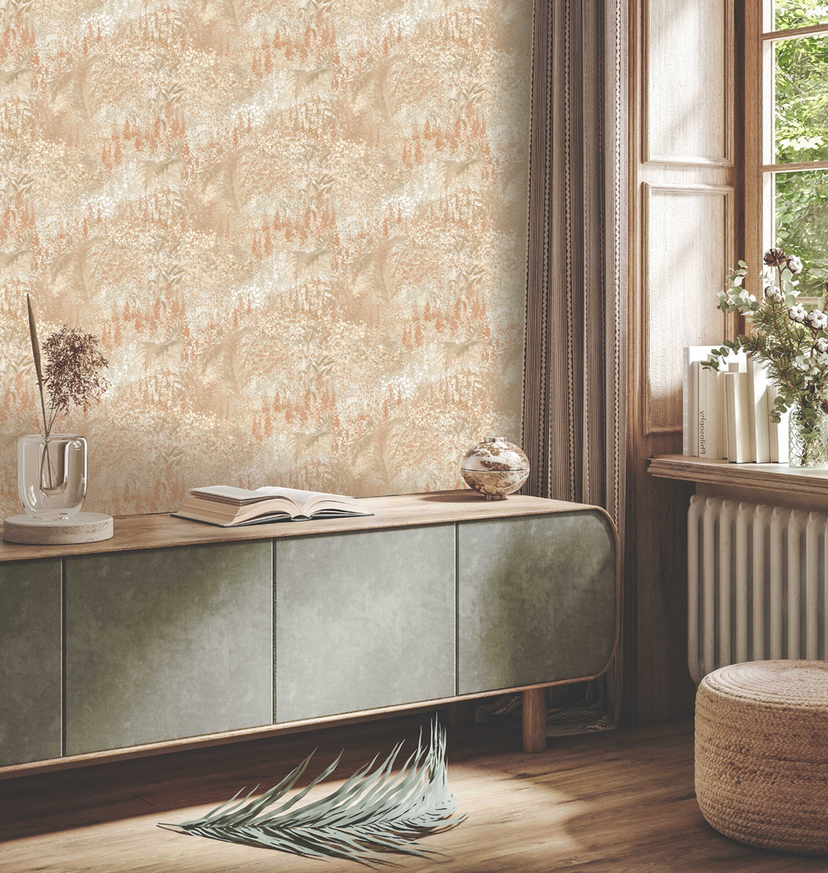 Papier peint Champ d'Herbes Hautes terracotta beige - Poésie de Lutèce | Réf. LTC-51253407