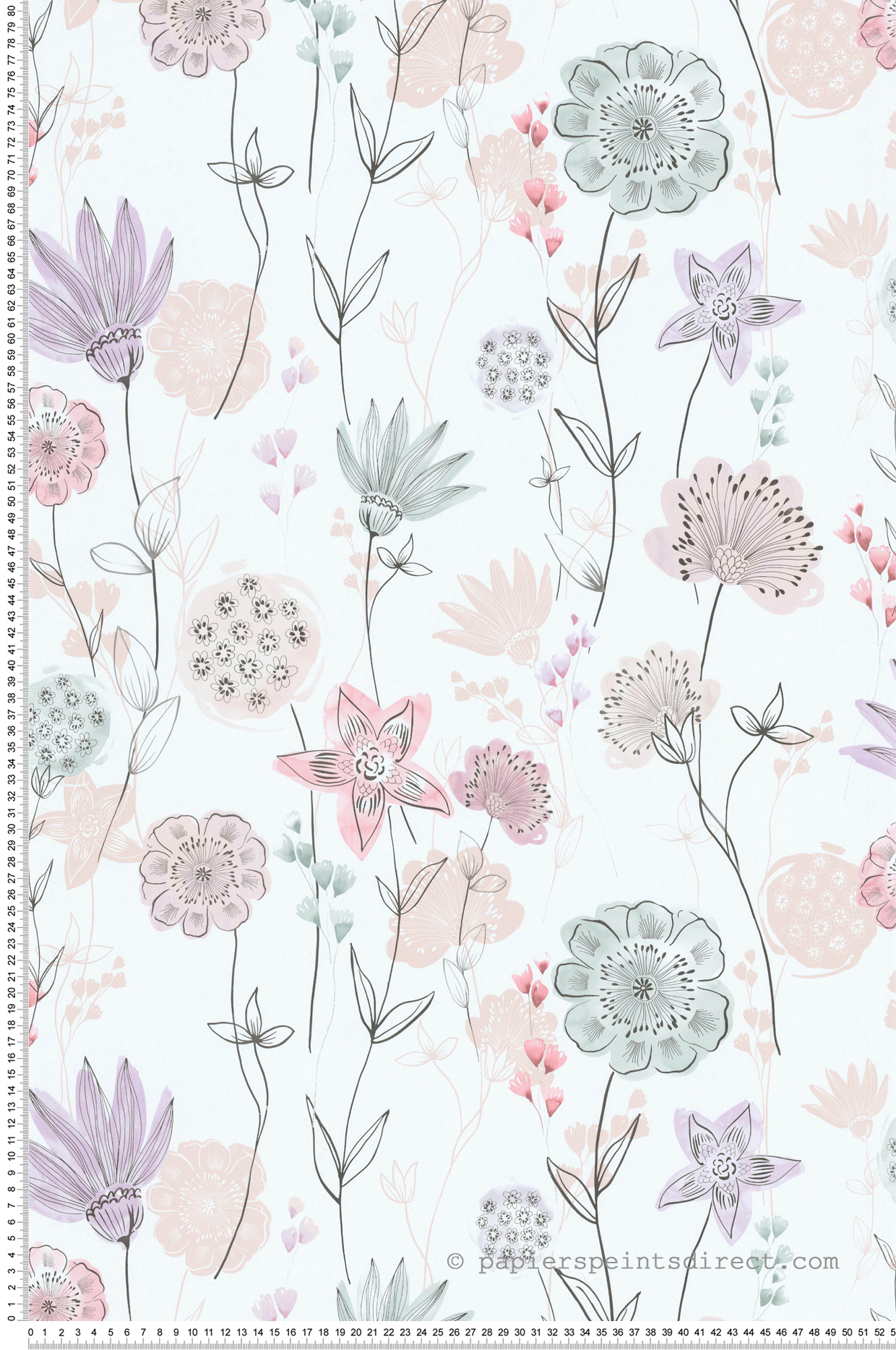 Papier peint Fleur Délicate Lavinia rose vert d'eau - Les Aventures de Lutèce | Réf. LTC-36241003