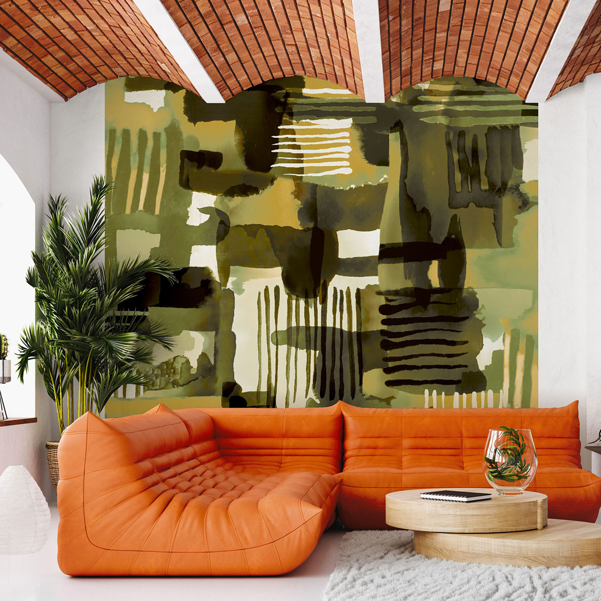 Papier peint panoramique Graphique Aquarelle kaki - Bensimon 3 de Lutèce | Réf. LTC-51233804