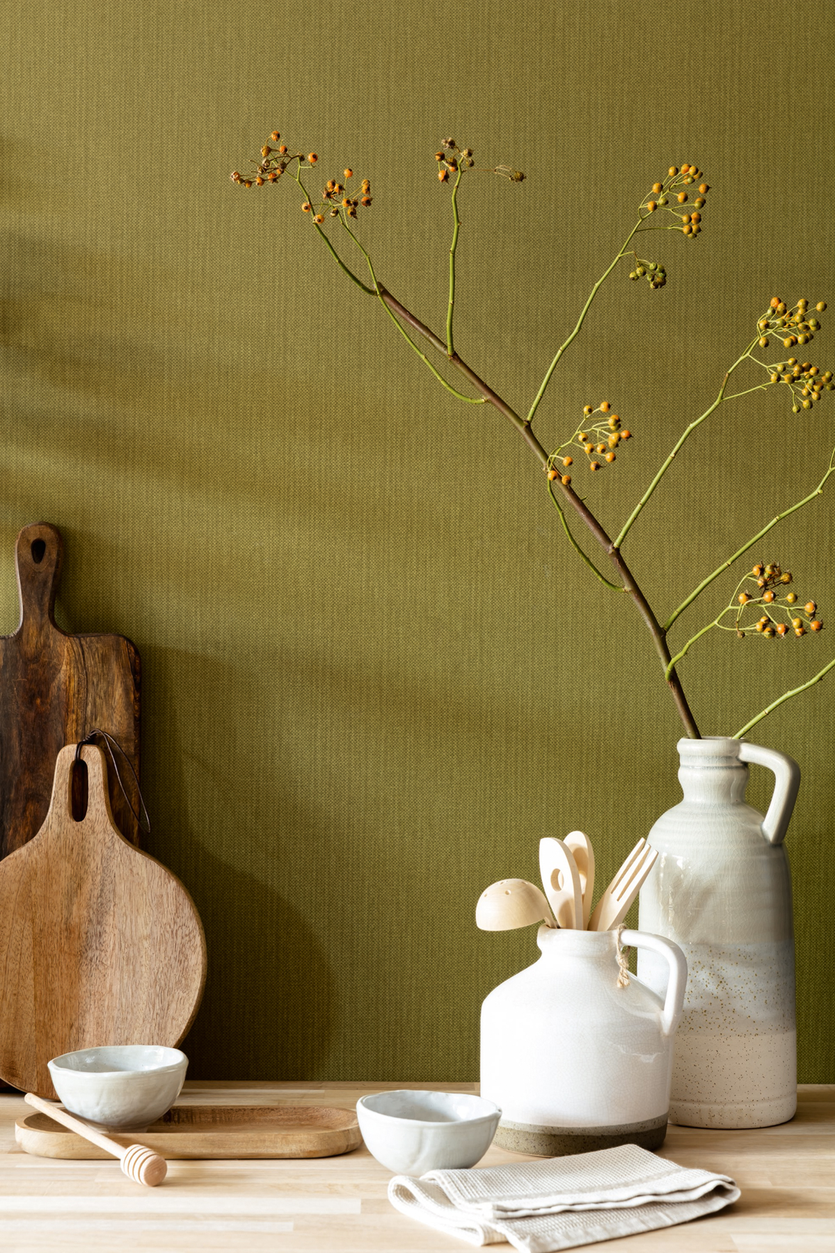 Papier peint Uni Natté Vert Olive - Natté de Casélio | Réf. NAE101567700