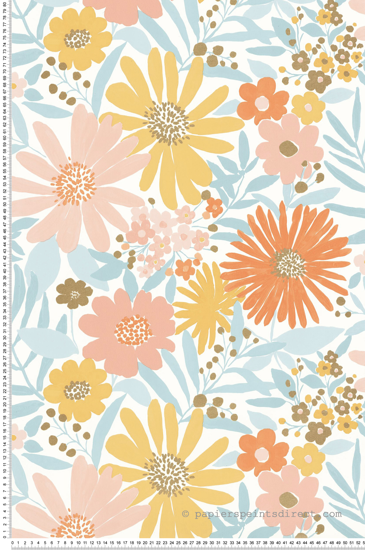 Papier peint Marguerite Fleur orange bleu doré - Let's Go Girls! de Casélio | Réf. LGG104430221