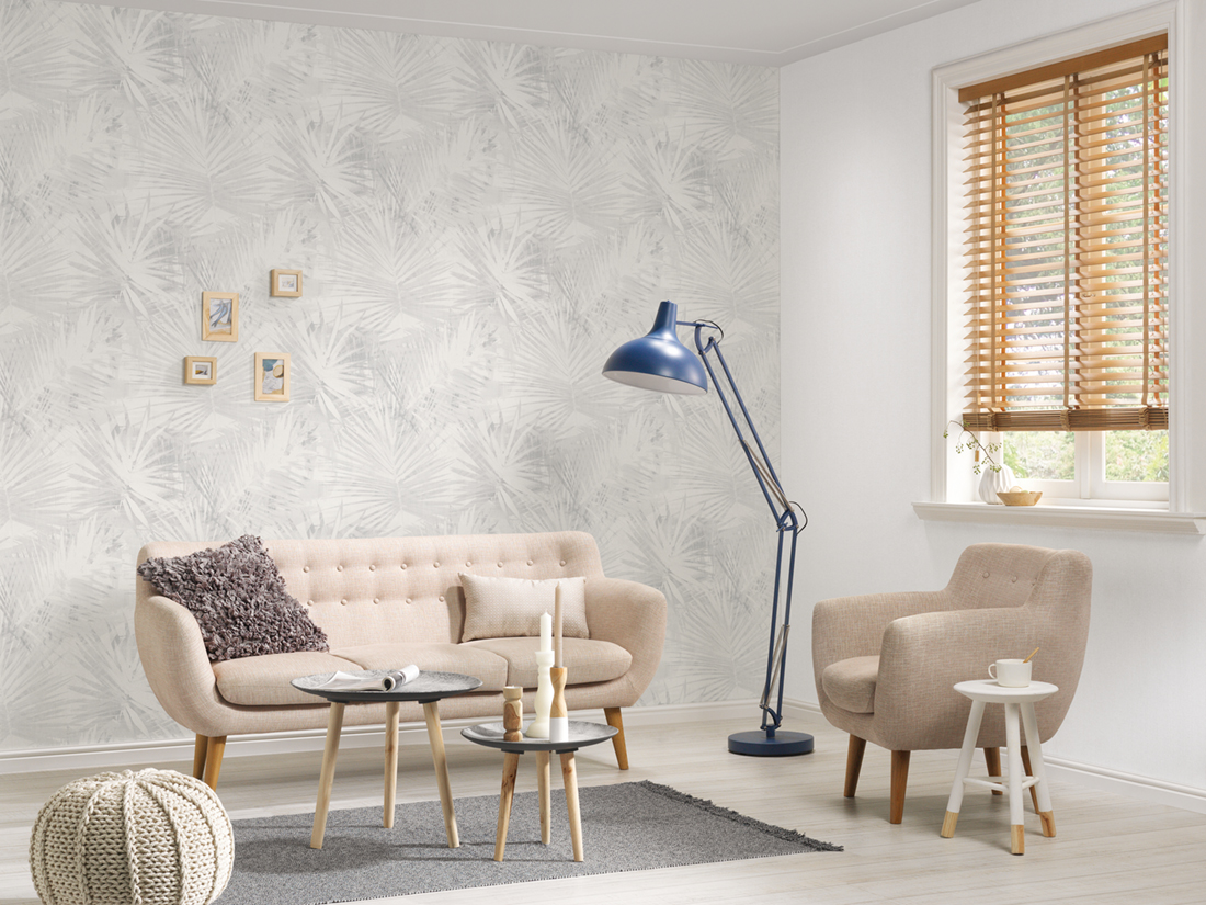 Papier peint jungle Palmes gris - Linen Style d'AS Création | Réf. SP14875