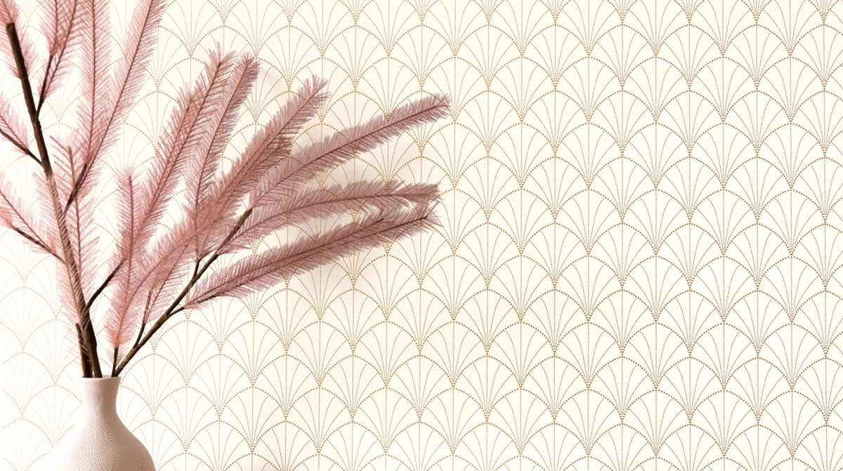 Papier peint Art Déco Stradust blanc doré - The Place to Bed de Casélio | Réf. PTB101820026