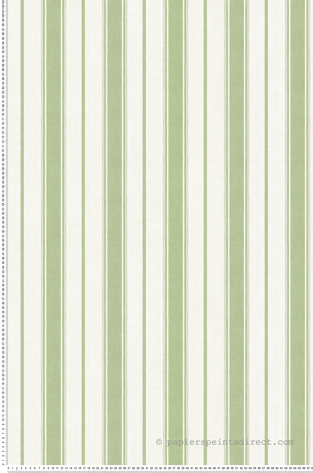 Papier peint Rayure Classique Eliott vert olive écru - French Country d'Initiales | Réf. INI-FC61504
