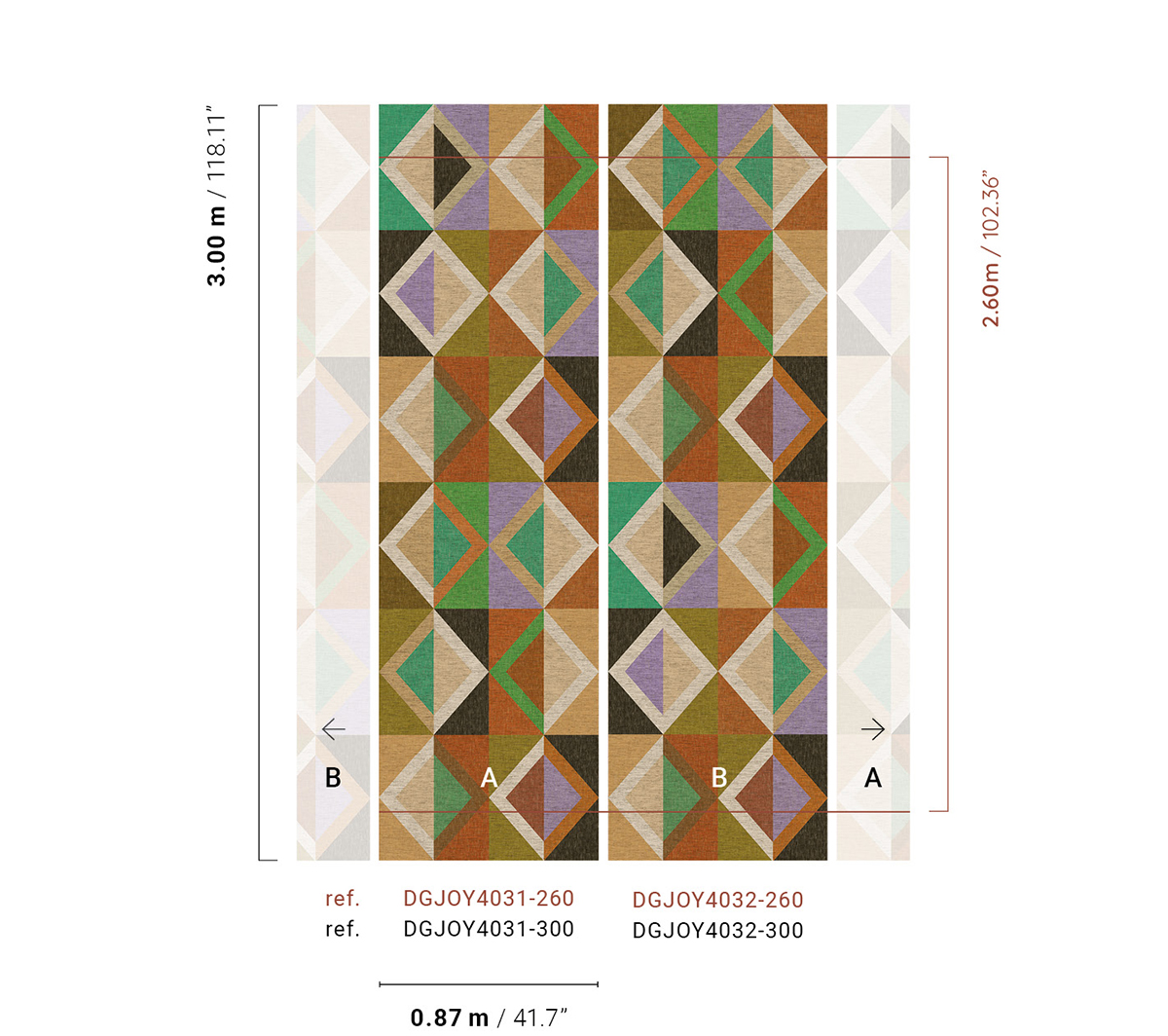 Papier peint panoramique Géométrique Lunca parme - B H260 - Joy de Masureel | Réf. MAS-DGJOY4032-260