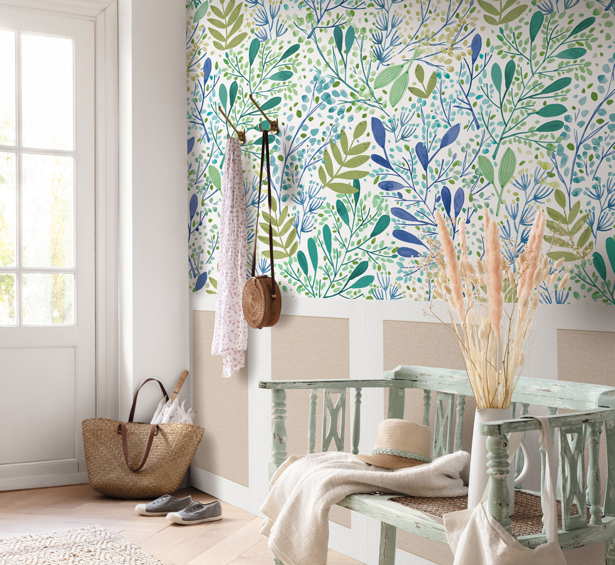 Papier peint panoramique Feuilles Wild Grass vert blanc M 200X280 - Pimp My Wall de Casélio AMB2 | Réf. PMW104707003