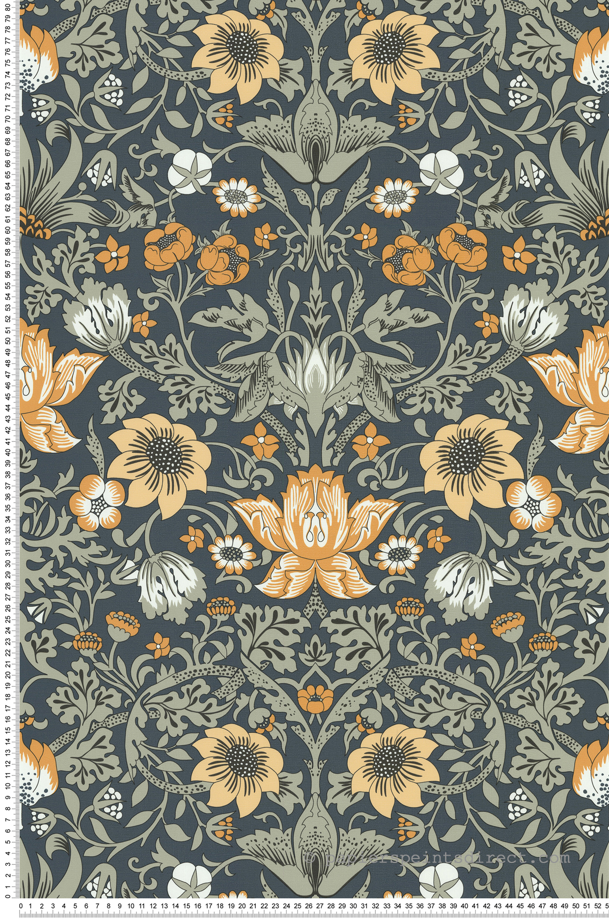 Papier peint Vintage Ornement Fleuri marine ocre - Les Essentiels de Lutèce | Réf. LTC-11250501