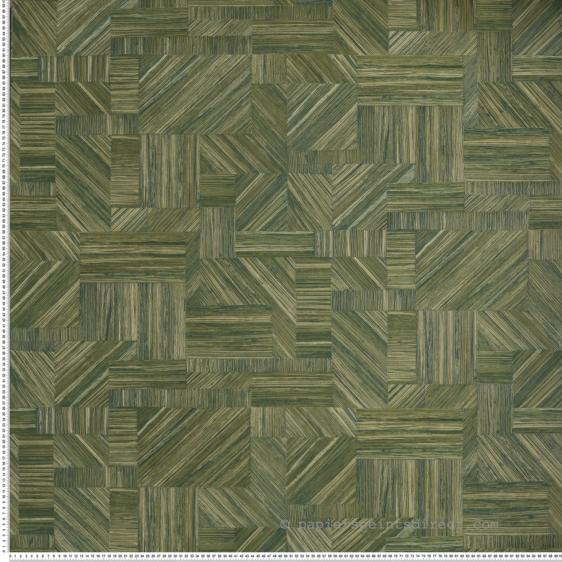 Papier peint Marqueterie Paille Imbrication vert mousse - Nature sur Mesure de Casamance | Réf. CAS-76892140