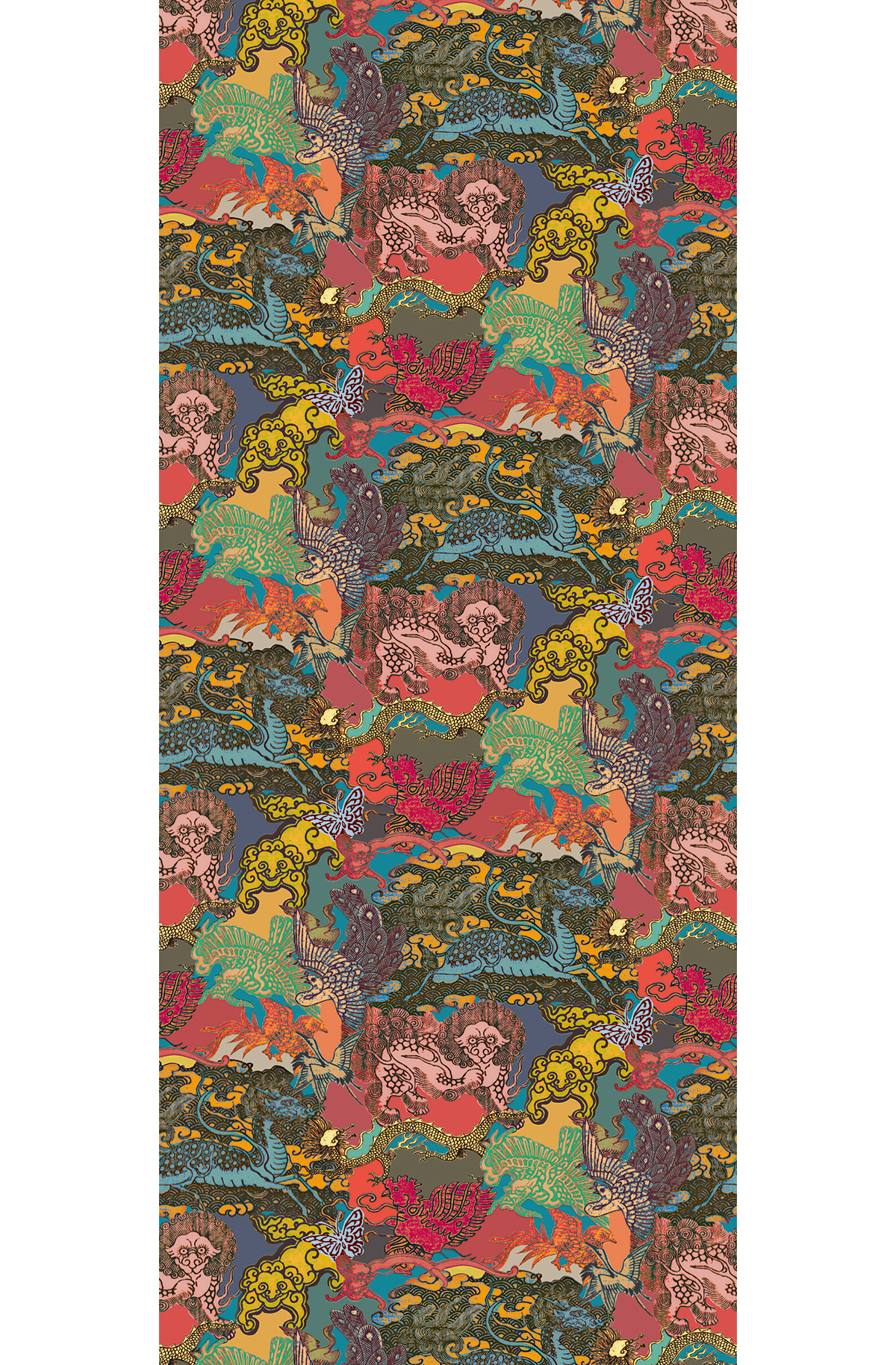 Papier peint panoramique Dragon Japonais multicolore - A H300 - Kimono de Masureel | Réf. MAS-DGKIM301
