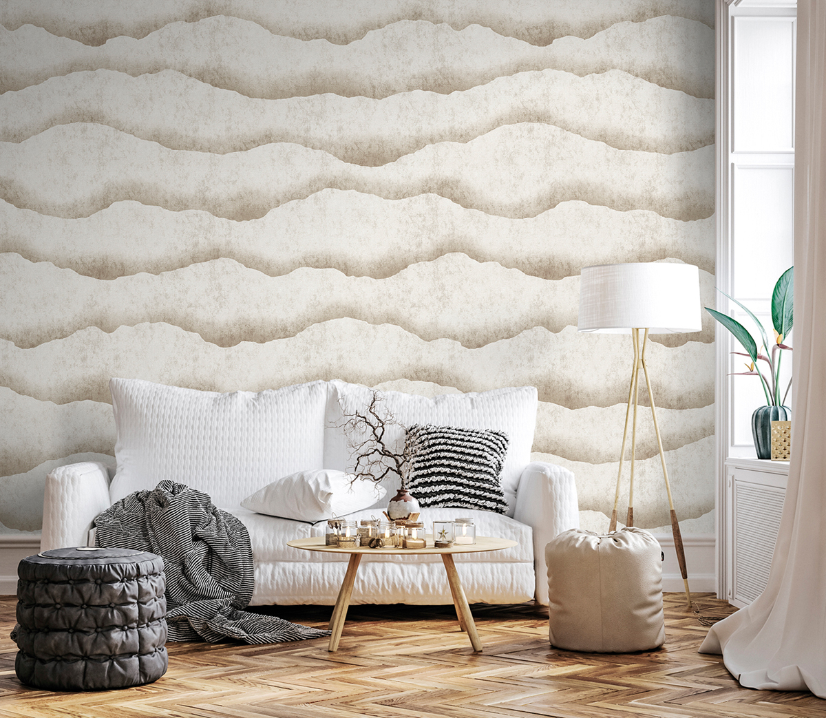 Papier peint panoramique Vague Sable grège - Panorama 2 de Lutèce | Réf. LTC-PAN1782C