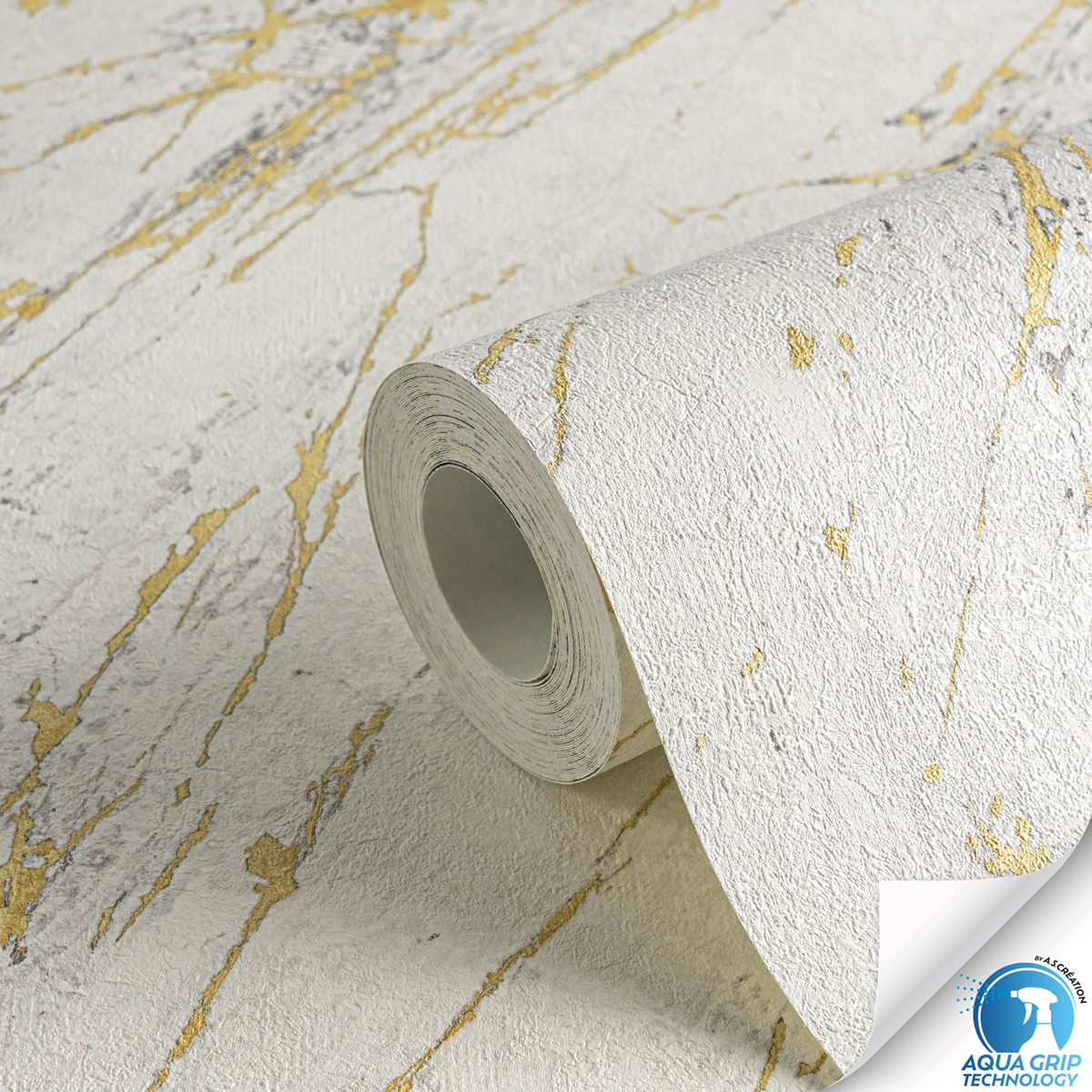 Papier peint préencollé Marbre Matière Arts gris doré - Designdrop d'A.S. Création ZOOM ROLL | Réf. AS-784581