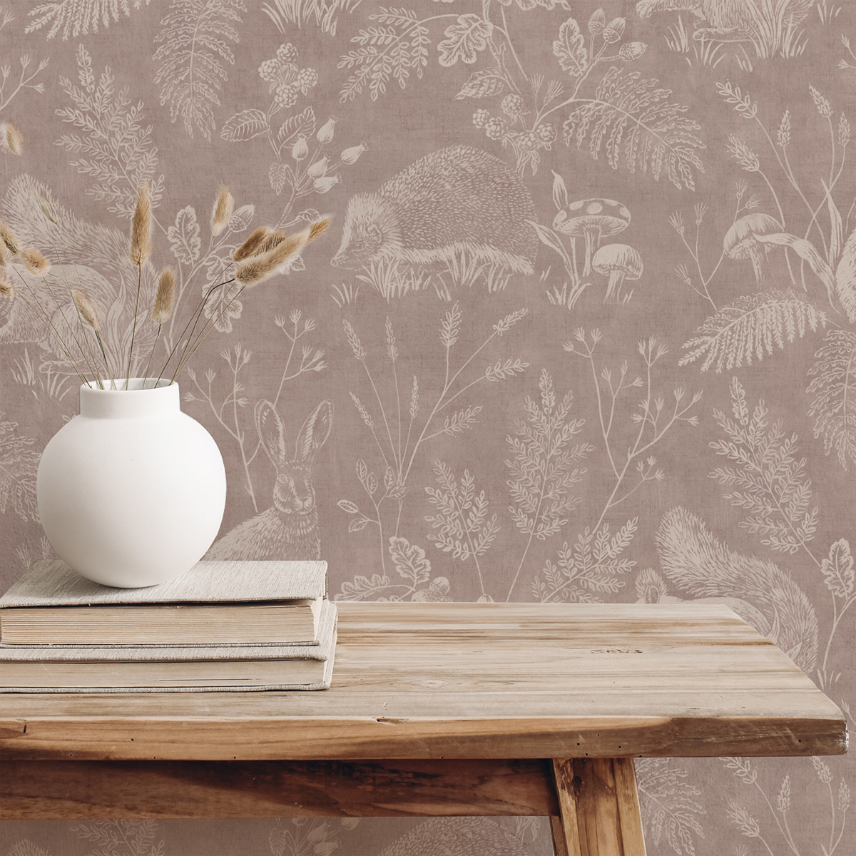 Papier peint Toile de Jouy Animaux Woodland rose brun - Beaux Arts de Lutèce AMB1| Réf. LTC-M1803