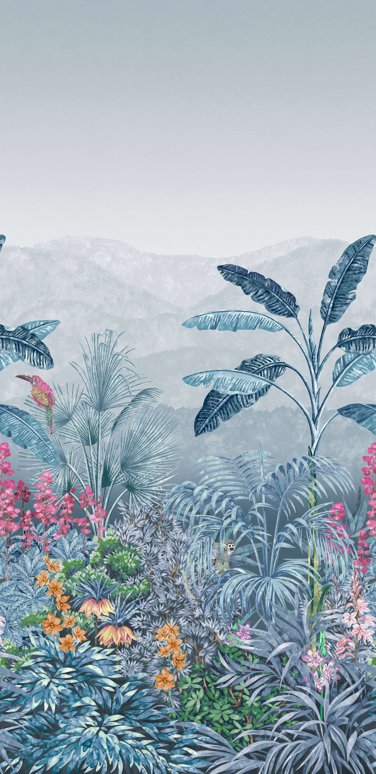 Papier peint panoramique Jungle Singe Capricorn Etruria - National Trust Papers 4 de Little Greene | Réf. 0267CAETRUR