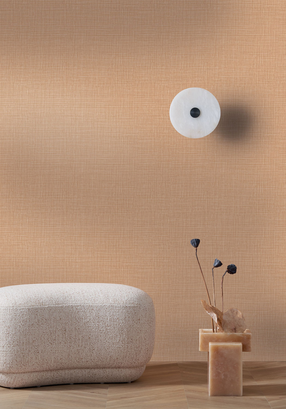 Papier peint Uni Tissé Sierra beige chair - Palmadora de Casamance | Réf. CAS-76703058