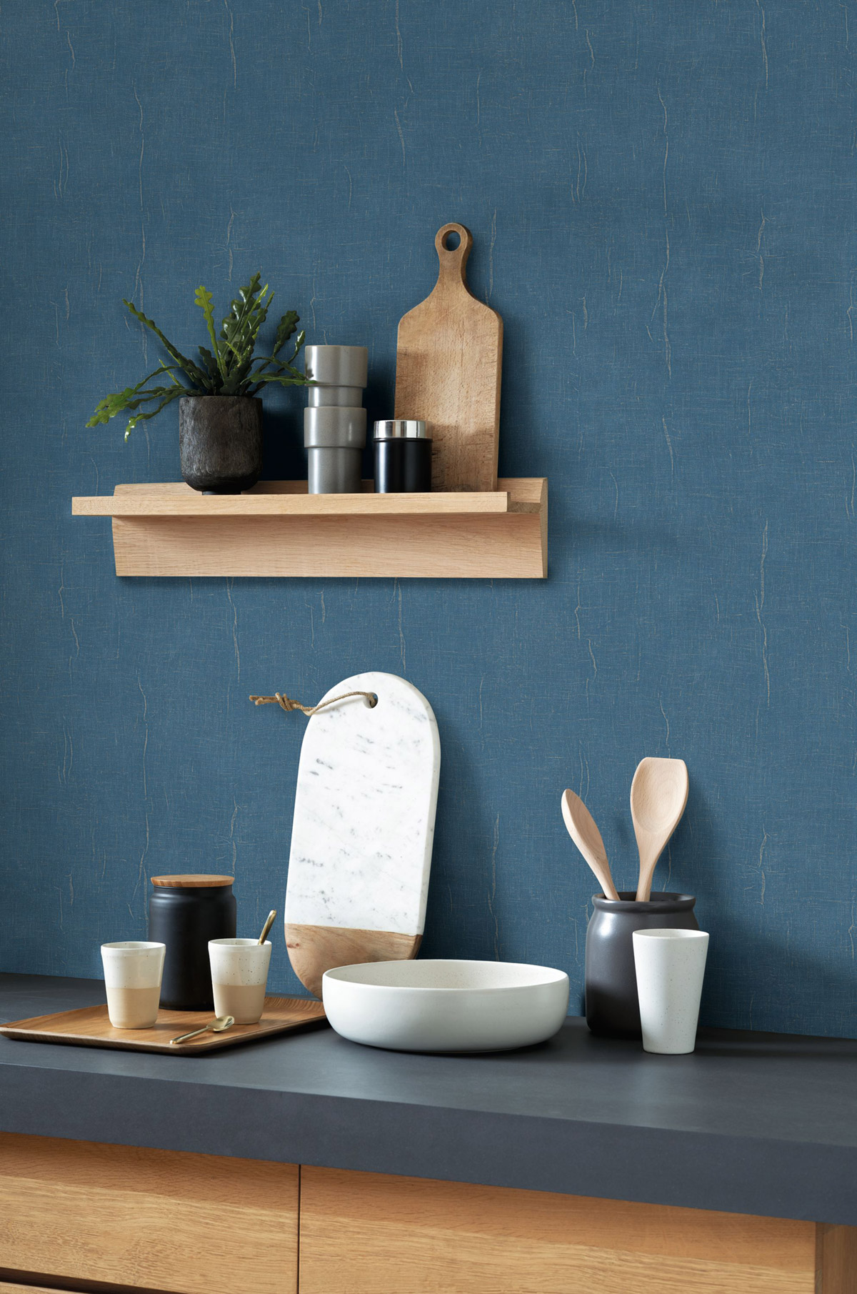 Papier peint Uni Etamine bleu denim argenté - Etamine de Casadéco | Réf. ETAM200256606