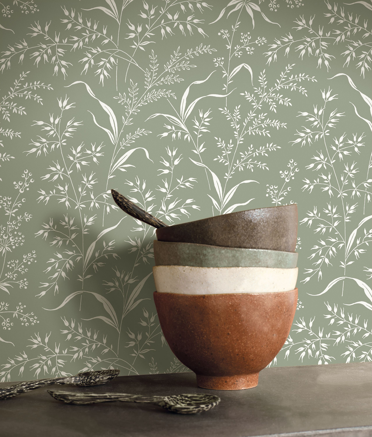 Papier peint Champ d'Herbe vert céladon - Soliflore de Casadéco AMB2 | Réf. SOLI200286306