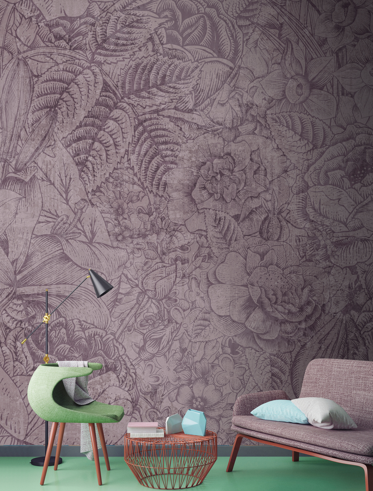 Papier peint panoramique Fleurs Jouy Botanica 1  - Référence DD111046 - Intissé 200g/m2 - Standard 400 x 270