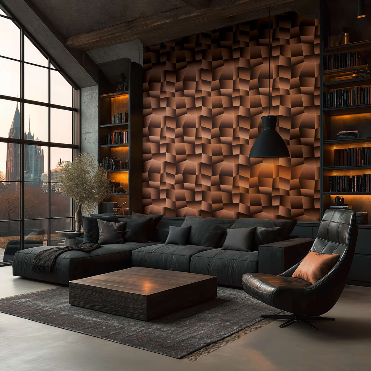 Papier peint Panneaux Géométriques Métal cuivre - Vibes & Styles d'A.S. Création | Réf. AS-791971