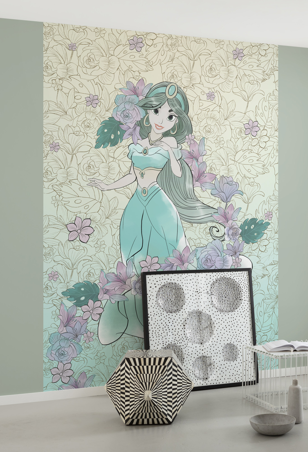 Papier peint enfant Disney Jasmine Pale Flowers - Papier peint Panoramique Komar