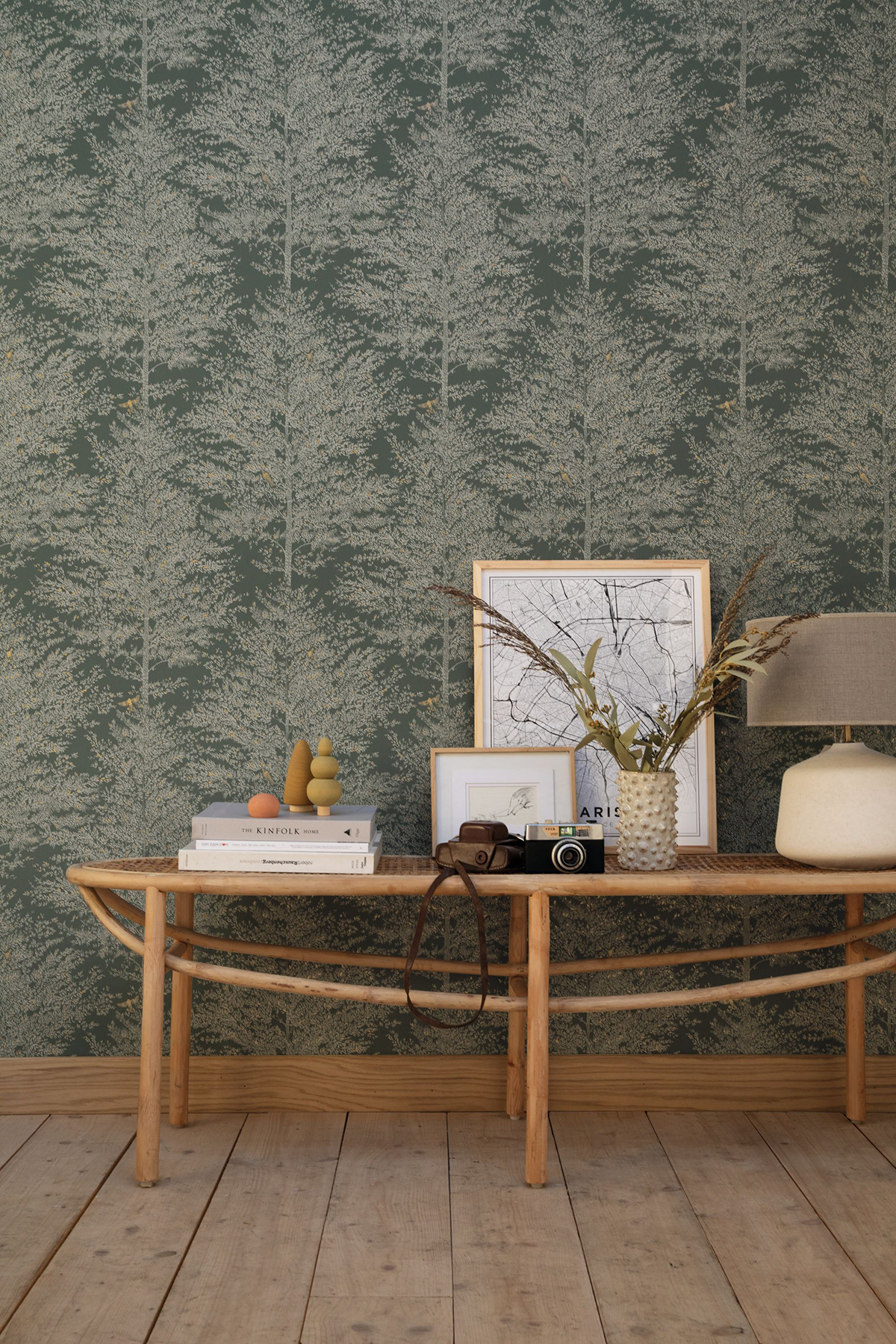 Papier peint Arbre et Oiseau Tree Of Life vert et doré - La Forêt de Casélio | AMB Réf. FRT102977728