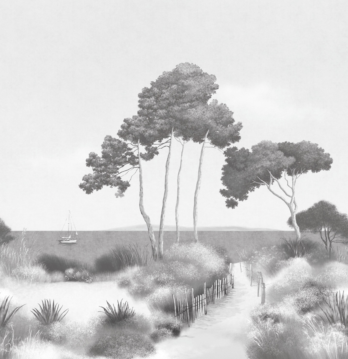 Papier peint Panoramique Paysage Littoral Seaside noir et blanc 300X310 - Moonlight 3 de Casélio | Réf. MNL3107270909