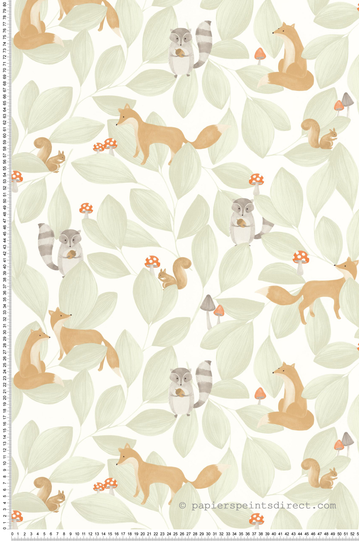 Papier peint Forêt Renard Woodland Friends vert amande - Once Upon A Time de Casadéco | Réf. OUAT88277253
