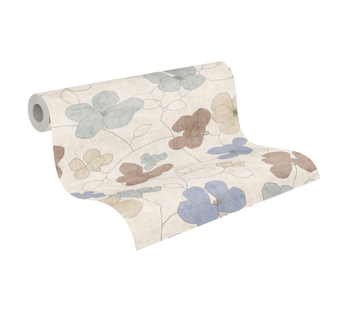 Papier peint Scandinave Fleurs Anémones beige bleu - Nordic Feeling d'A.S. Création ROLL | Réf. AS-791473