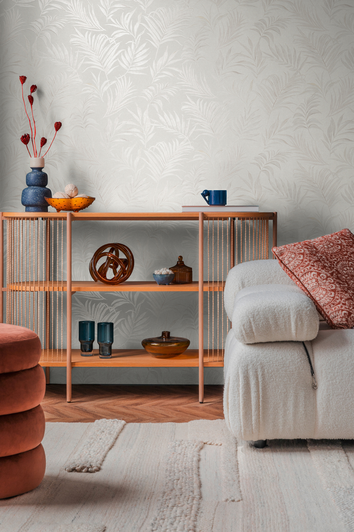 Papier peint Palmes Midnight Botanica blanc irisé - Cosmoliving d'A.S. Création AMB2 | Réf. AS-791081