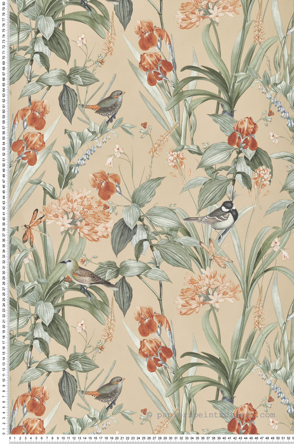Papier Peint Oiseau Mint Birds beige orange - Botanique d'Ugépa | Réf. UGP-M64702