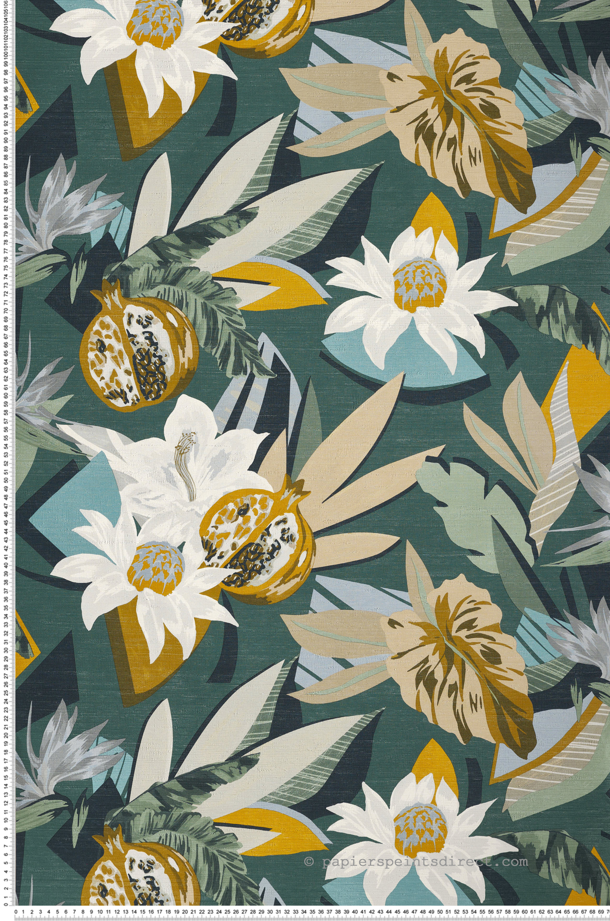 Papier peint Fleur Tropicale Salvador émeraude moutarde - Aventura de Casamance | Réf. CAS-75531528