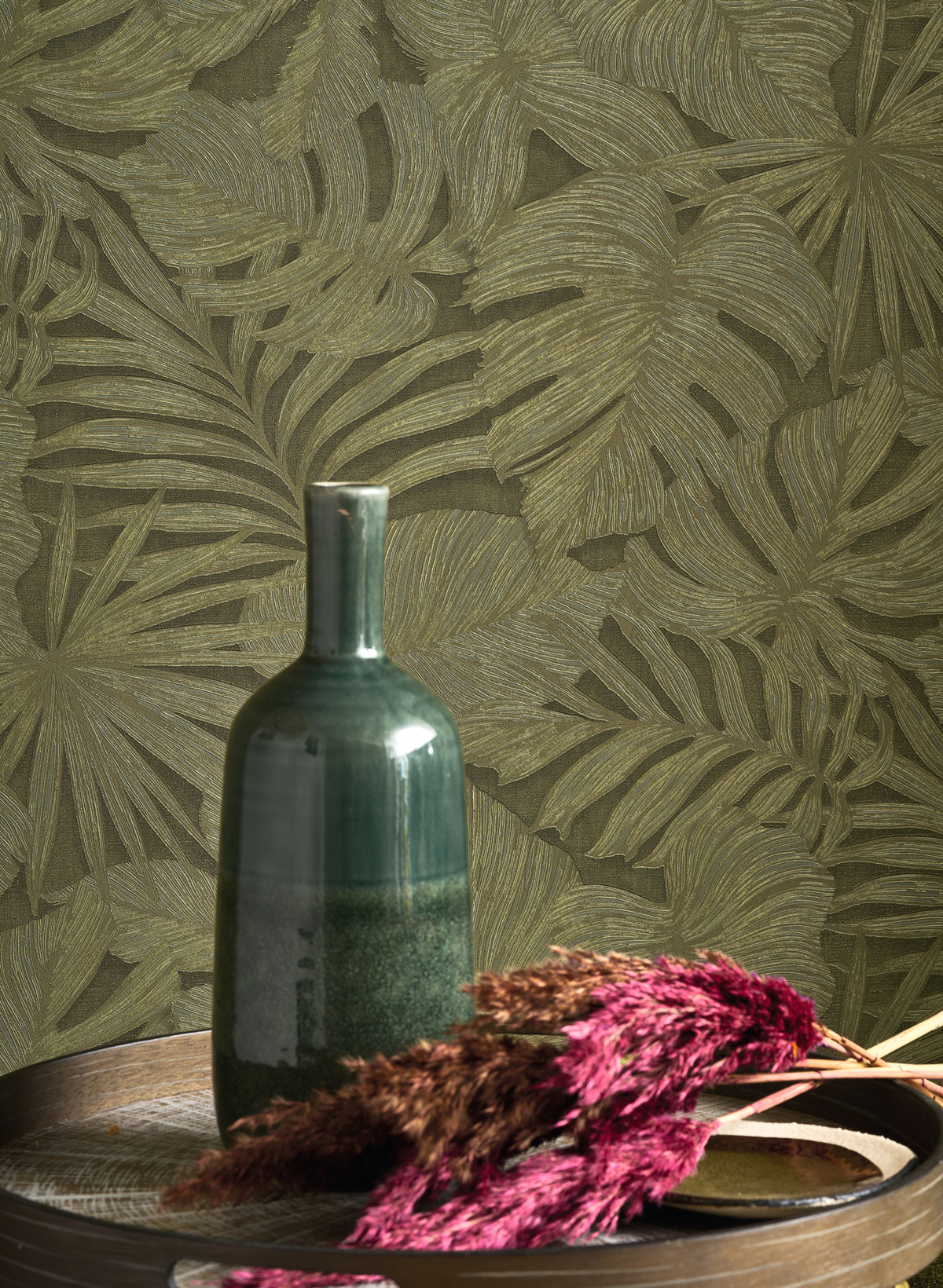 Papier peint Palmes Gravure Granada kaki - Vegetals de Casadéco AMB2| Réf. VEGE86437887