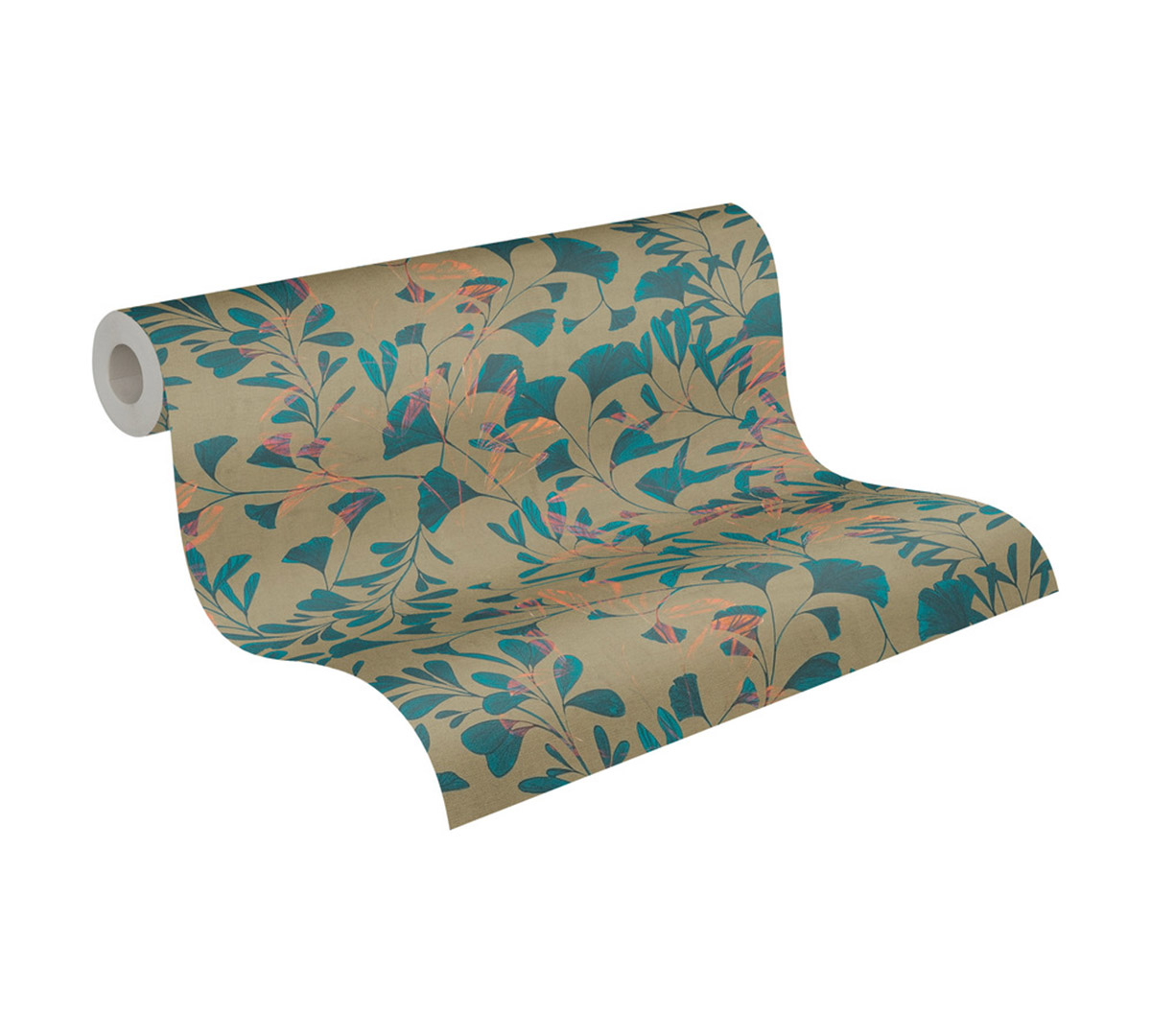 Papier peint Ginkgo Feuille kaki bleu - Anna D'Andrea d'A.S. Création AMB5| Réf. AS-782232