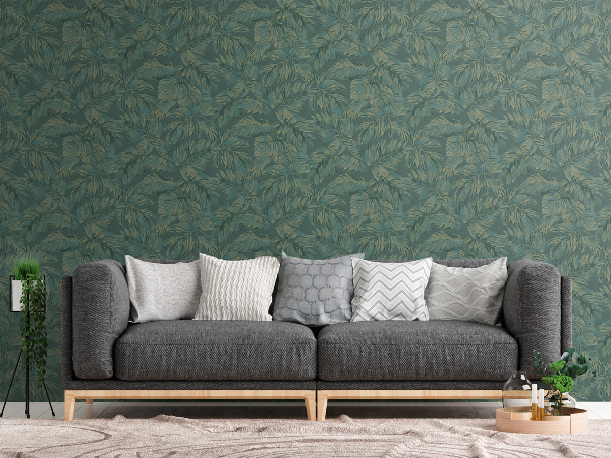 Papier peint Feuille Palme vert doré - Casual Living d'A.S. Création | Réf. AS-393401