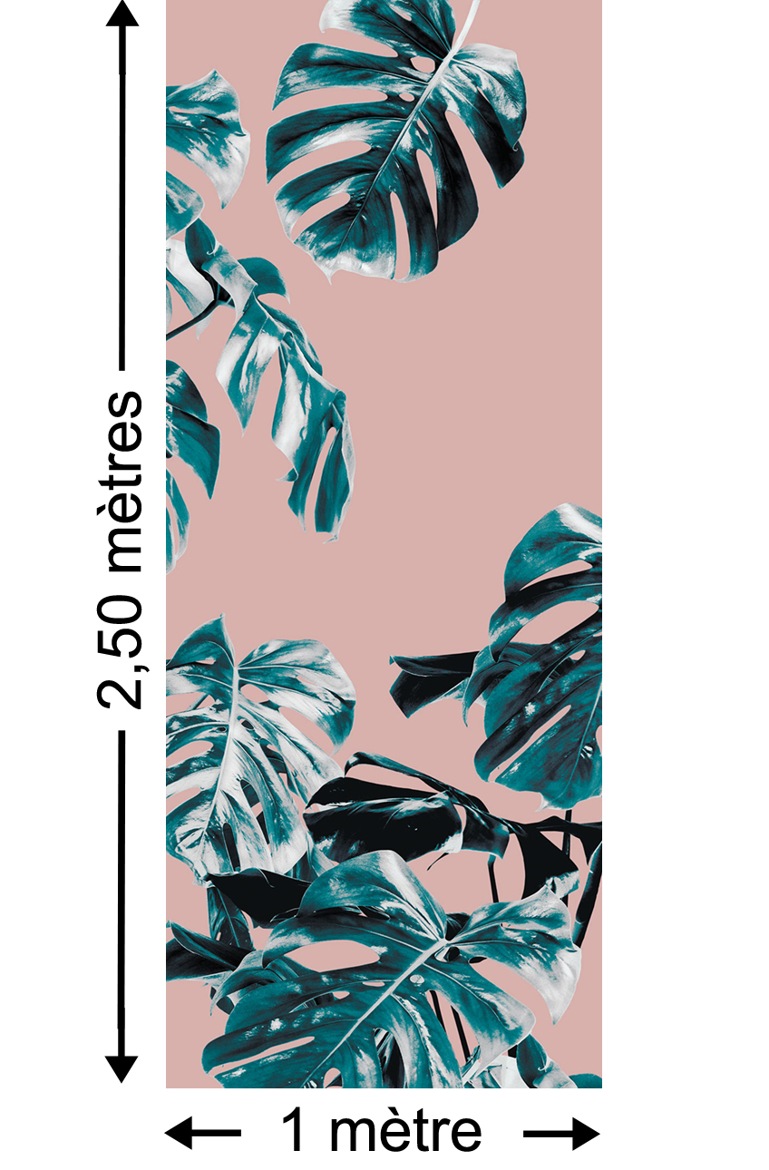 Papier peint jungle Monstera Rosé Panel bleu - Papier peint lé unique Komar