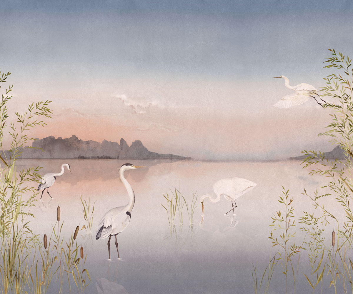 Papier peint panoramique Grue Marais Sauvage S rose 300X250 - Wonderwalls 2 de Casadéco | Réf. WDWD200034307