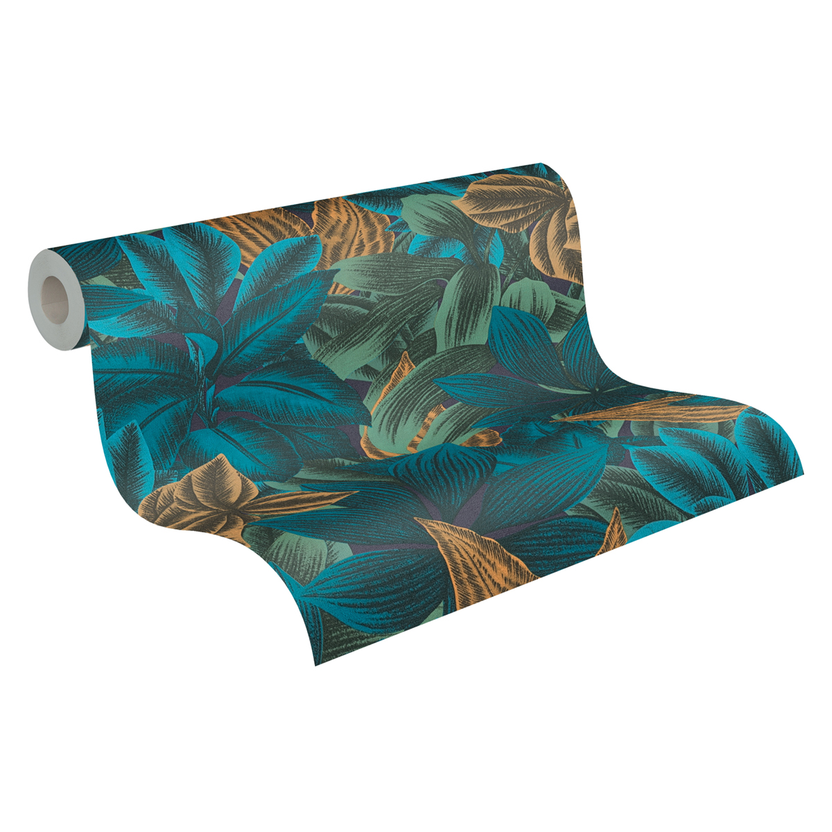 Papier peint Tropical Feuille Léa bleu moutarde- Metropolitan Stories 3 d'A.S. Création AMB2 | Réf. AS-392221