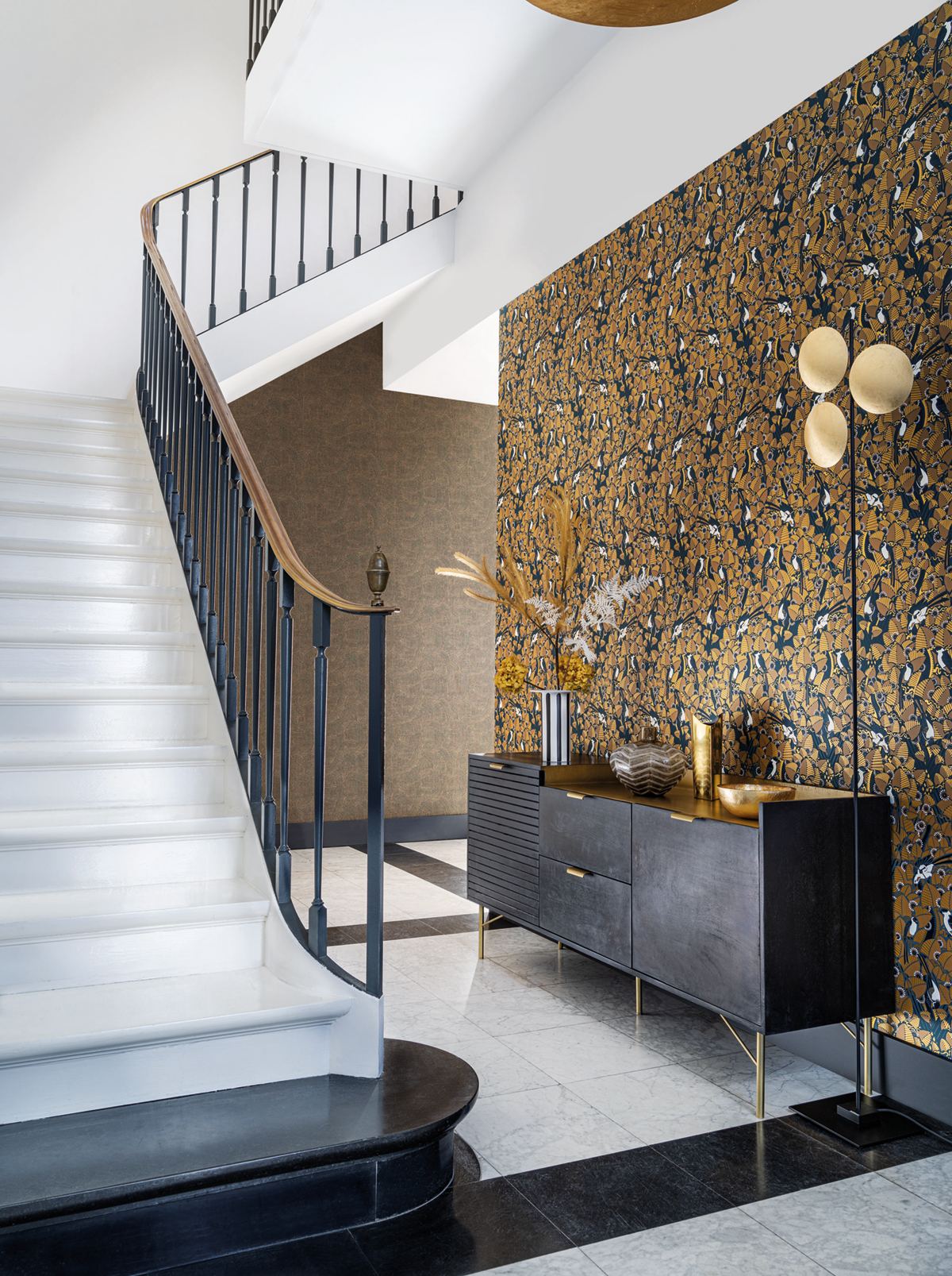 Papier peint Oiseau Majoliques anthracite doré - Printemps Viennois de Casamance | Réf. CAS-74782774