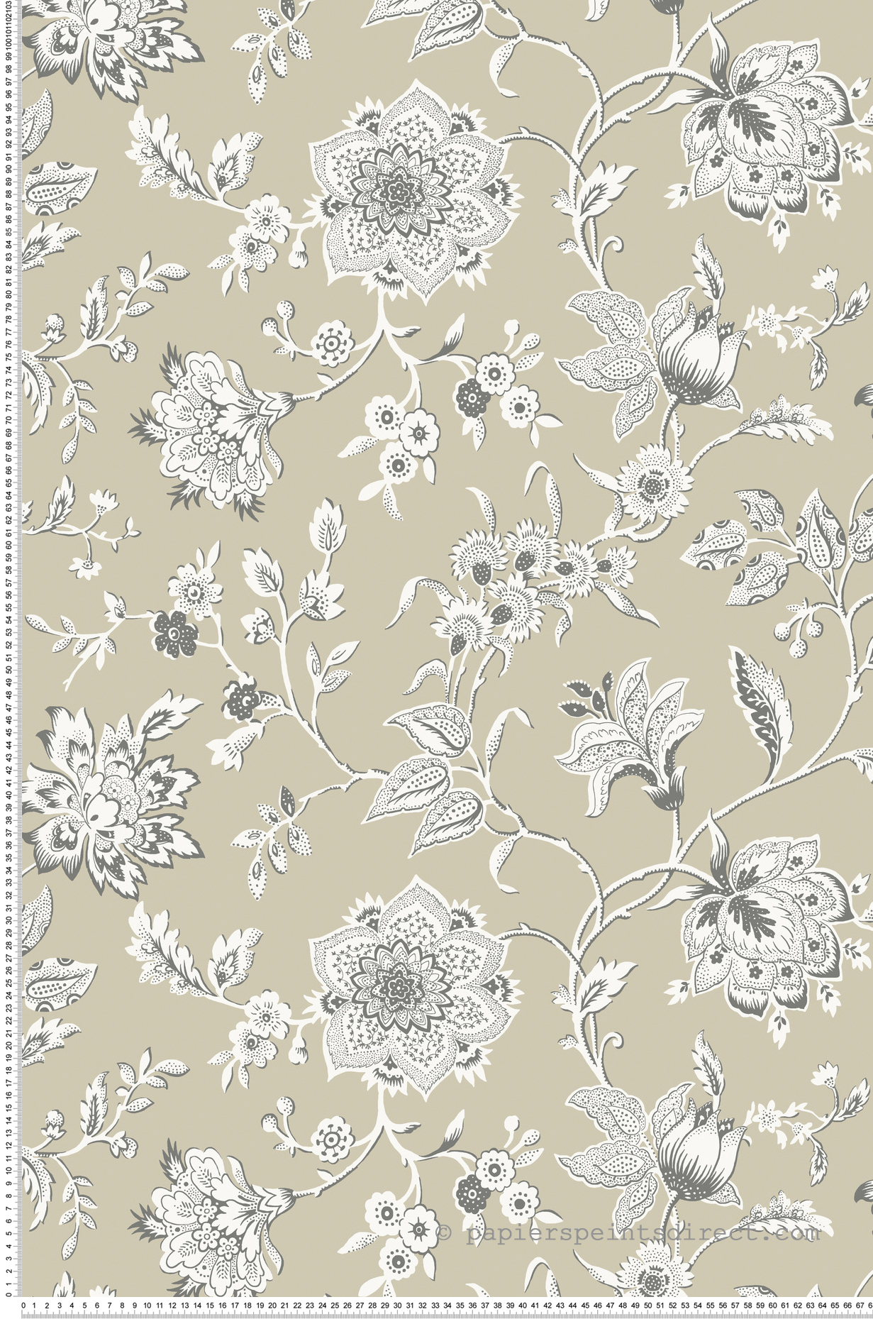 Papier peint Fleurs Cachemire Sutton grège - Toiles de York (Initiales) | Réf. INI-RT7822