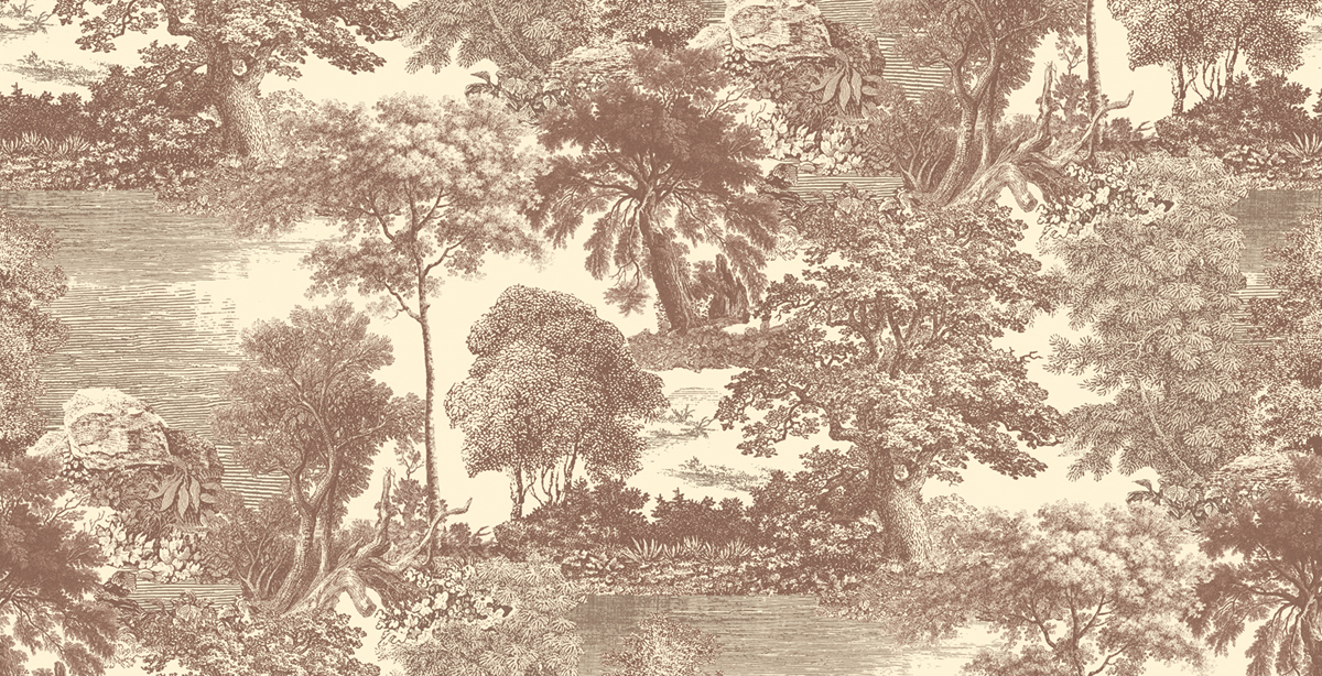 Papier peint panoramique Toile de Jouy Salcey taupe - A, B, C et D H260 - Amazone de Masureel | Réf. MAS-DGSAL104X-260