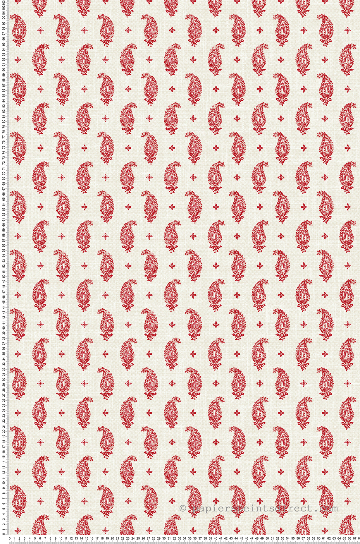 Papier peint Plumetis Cachemire Maia rouge écru - French Country d'Initiales | Réf. INI-FC62401