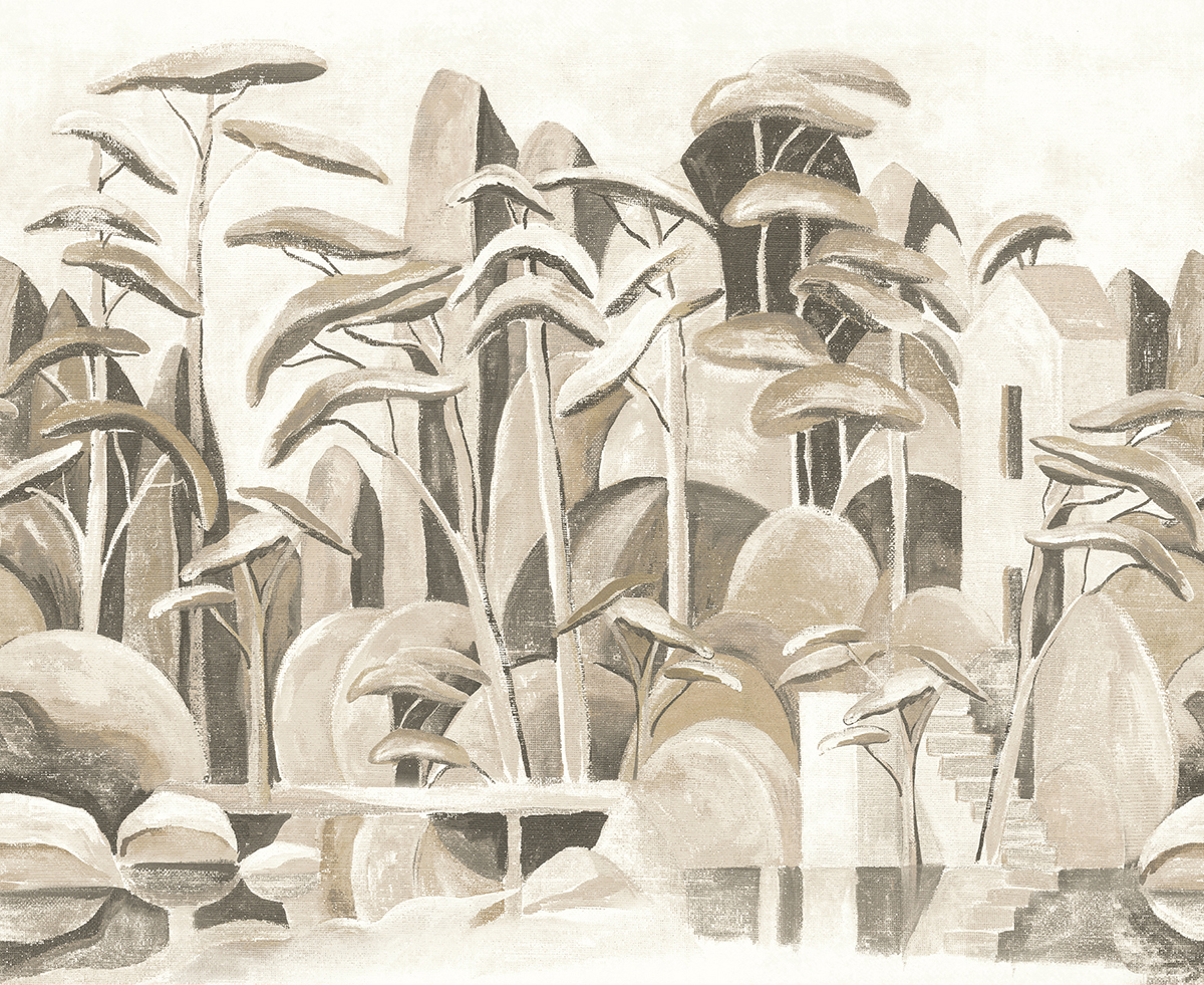 Papier peint panoramique Arbre Stylisé Cerreto grège - A, B et C H260 - Wall Designs IV de Masureel | Réf. MAS-DG4ILA302X-260