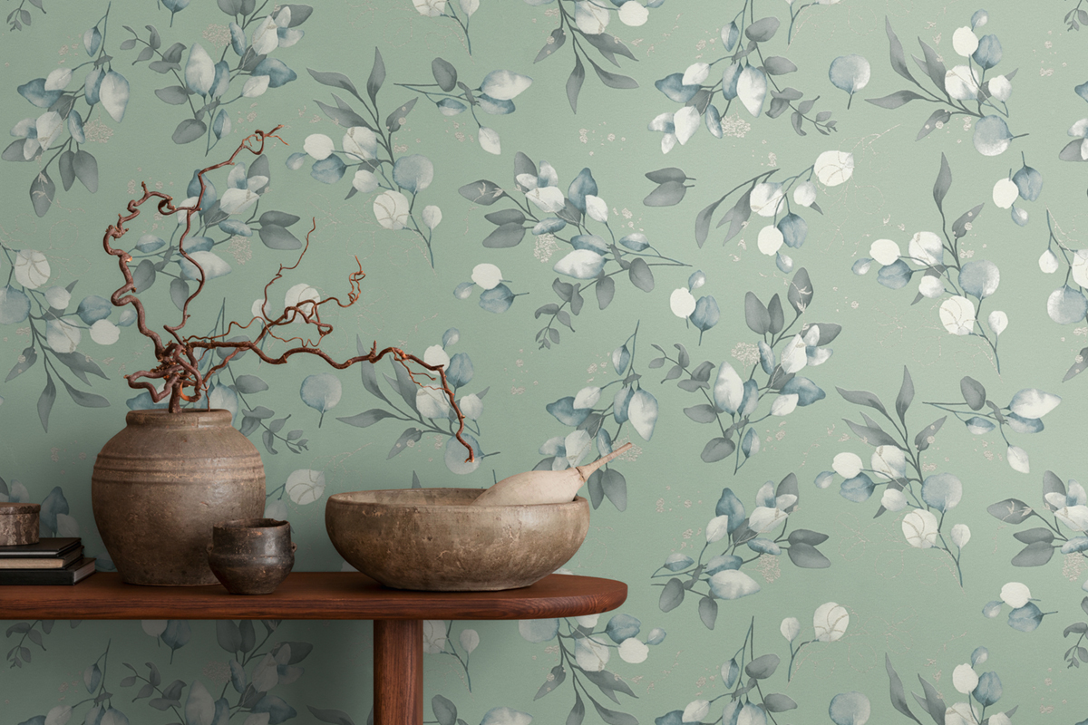 Papier peint Douce Nature vert d'eau métallisé - Pure Elegance d'A.S. Création AMB2 | Réf. AS-397687