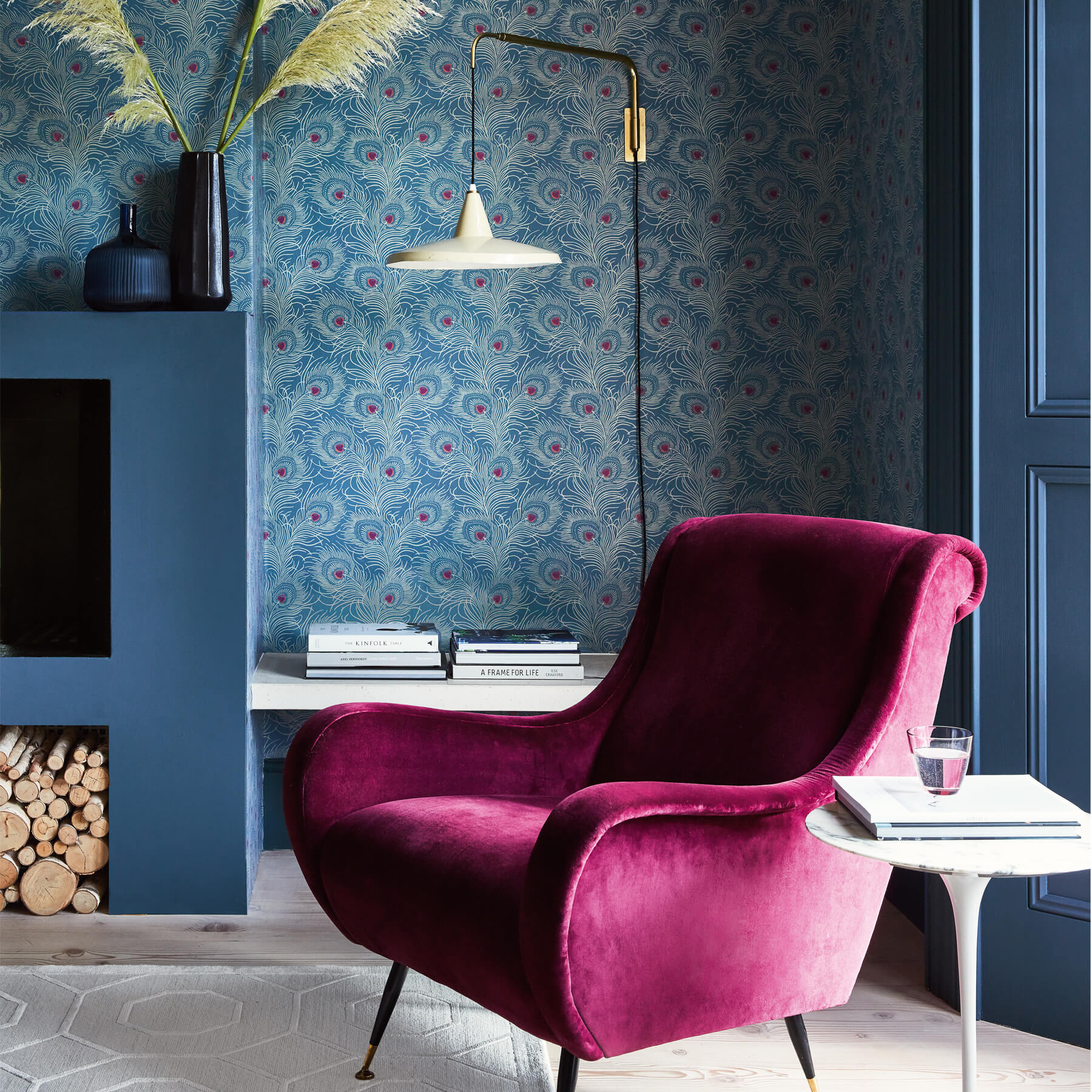 Papier peint Carlton House Terrace Blue Plume - Collection London Wallpapers V de Little Greene AMB