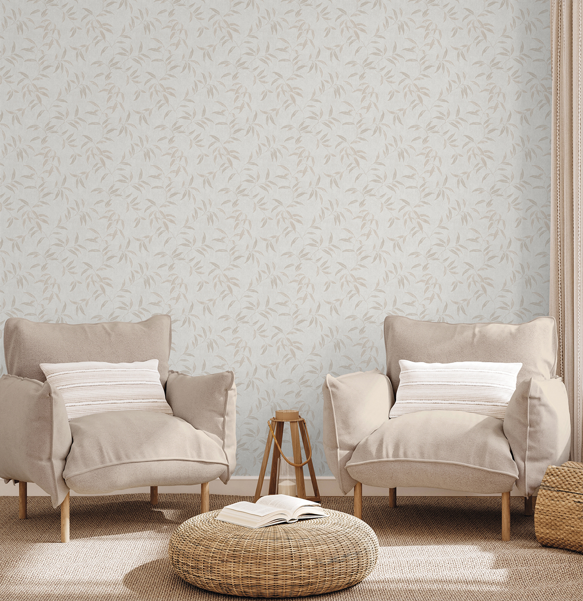 Papier Peint Intissé Tadessi – Beige Et Vert, 10,05 X 0,53 M, Facile à Poser, Résiste à La Lumière