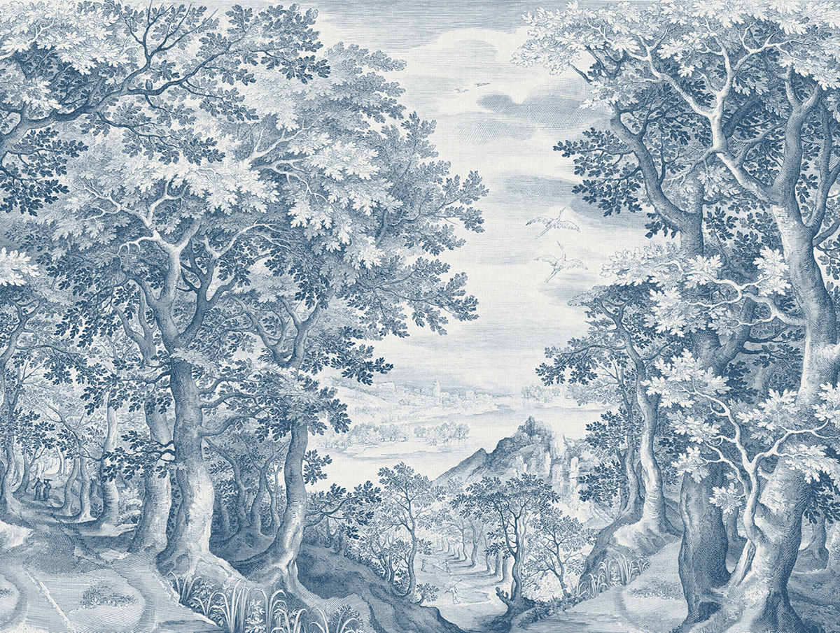 Papier peint panoramique Paysage Vintage Lorelei bleu marine - Panorama 2 de Lutèce | Réf. LTC-PAN1612C