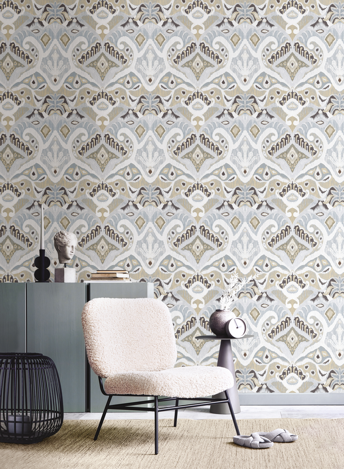 Papier peint Géométrique Kilim bleu beige- Jaipur de Montecolino | Réf. MC-26426