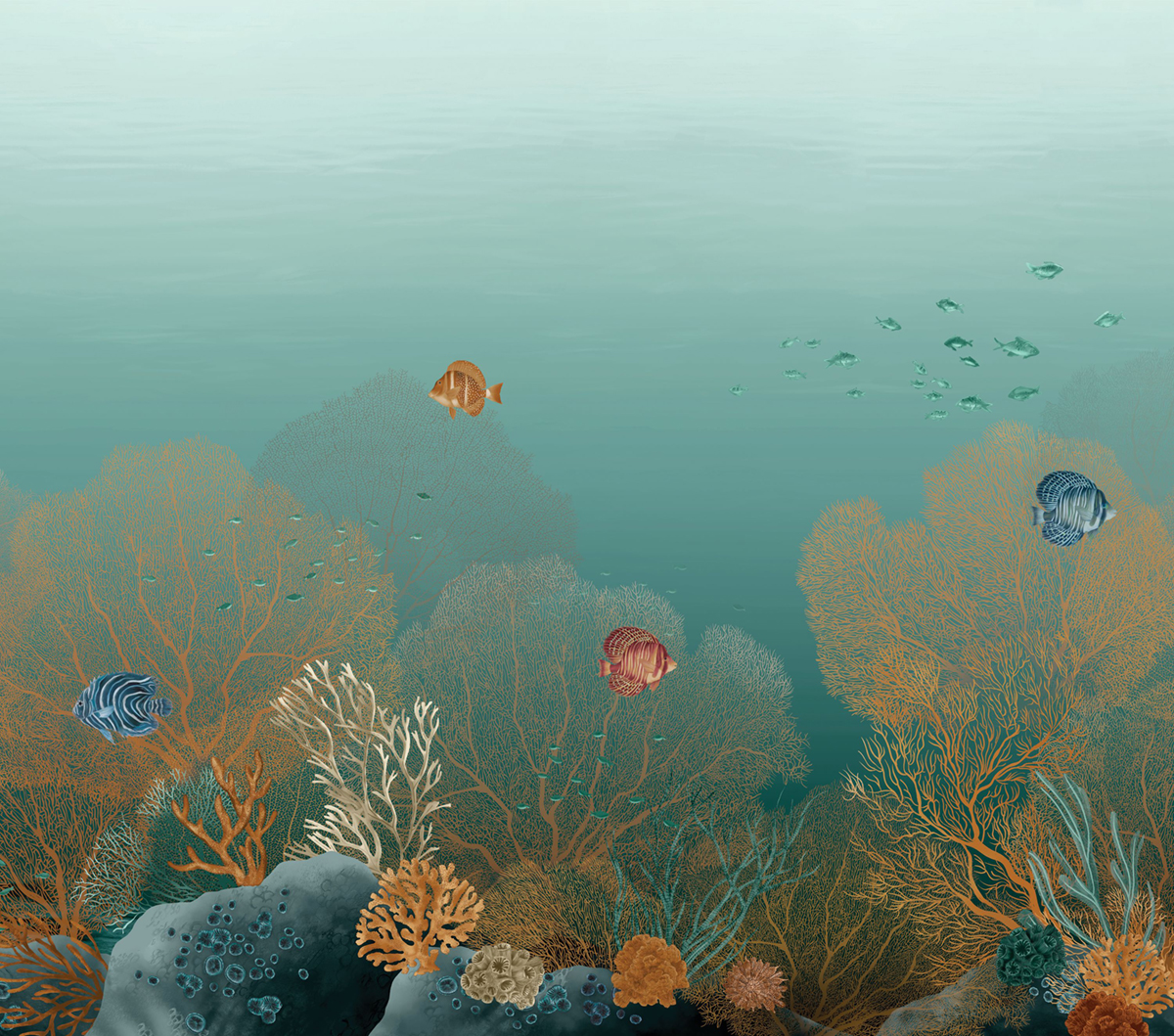 Papier peint panoramique Aquarium Polynésie turquoise - Panoramas 4 de Casamance | Réf. CAS-76791936